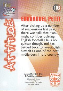 2000 Futera Fans Selection Arsenal #103 Emmanuel Petit Back