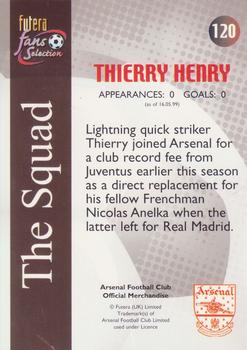 2000 Futera Fans Selection Arsenal #120 Thierry Henry Back