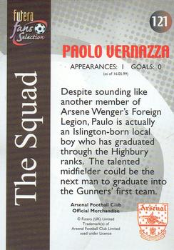 2000 Futera Fans Selection Arsenal #121 Paolo Vernazza Back