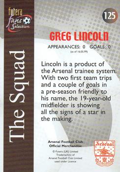 2000 Futera Fans Selection Arsenal #125 Greg Lincoln Back