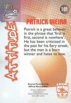 2000 Futera Fans Selection Arsenal - Foil #101 Patrick Vieira Back