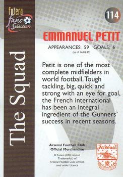 2000 Futera Fans Selection Arsenal - Foil #114 Emmanuel Petit Back