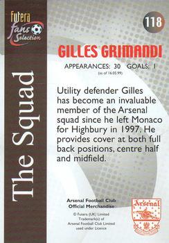 2000 Futera Fans Selection Arsenal - Foil #118 Gilles Grimandi Back