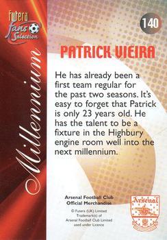 2000 Futera Fans Selection Arsenal - Foil #140 Patrick Vieira Back