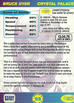 1998 Pro Match #27 Bruce Dyer Back