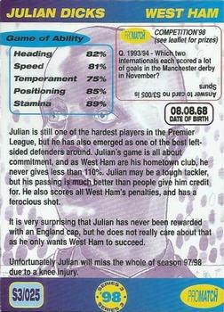 1998 Pro Match #25 Julian Dicks Back