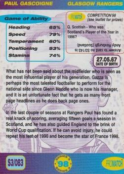 1998 Pro Match #83 Paul Gascoigne Back