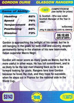 1998 Pro Match #143 Gordon Durie Back