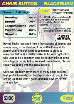 1998 Pro Match #5 Chris Sutton Back
