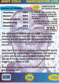 1998 Pro Match #89 Andy Cole Back