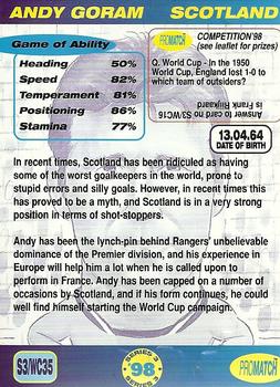 1998 Pro Match - World Class Embossed #WC35 Andy Goram Back