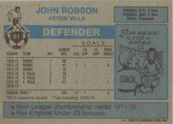 1976-77 Topps Footballer #61 John Robson Back