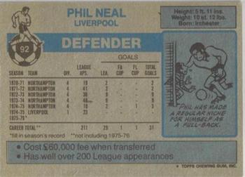 1976-77 Topps Footballer #92 Phil Neal Back