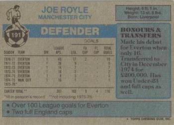 1976-77 Topps Footballer #191 Joe Royle Back