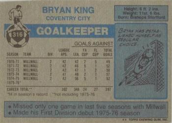 1976-77 Topps Footballer #316 Bryan King Back