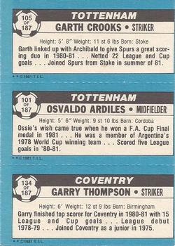 1981-82 Topps Footballer #105 / 101 / 134 Garth Crooks / Osvaldo Ardiles / Garry Thompson Back