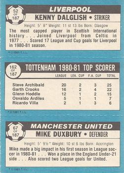 1981-82 Topps Footballer #52 / 162 / 67 Kenny Dalglish / Steve Archibald / Mike Duxbury Back