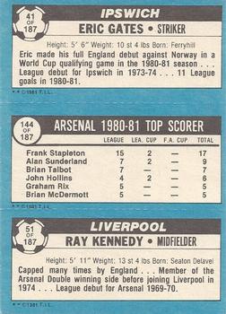 1981-82 Topps Footballer #41 / 144 / 51 Eric Gates / Frank Stapleton / Ray Kennedy Back