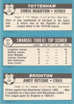 1981-82 Topps Footballer #106 / 161 / 121 Chris Hughton / Leighton James / Andy Ritchie Back