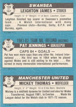 1981-82 Topps Footballer #108 / 177 / 76 Leighton James / Pat Jennings / Mickey Thomas Back