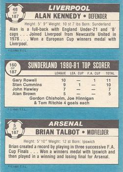 1981-82 Topps Footballer #48 / 160 / 5 Alan Kennedy / Gary Rowell / Brian Talbot Back