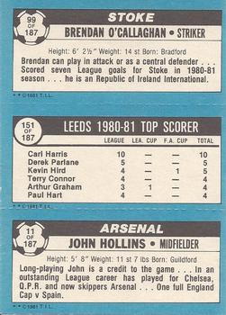 1981-82 Topps Footballer #99 / 151 / 11 Brendan O'Callaghan / Carl Harris / John Hollins Back