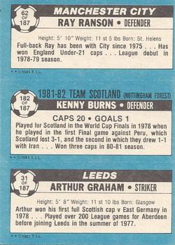 1981-82 Topps Footballer #62 / 182 / 31 Ray Ranson / Kenny Burns / Arthur Graham Back