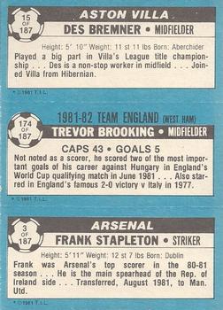1981-82 Topps Footballer #15 / 174 / 3 Des Bremner / Trevor Brooking / Frank Stapleton Back