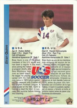 1993 Upper Deck World Cup Preview (English/Spanish) - USA Autographed Factory #14 Brian Quinn Back