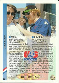 1993 Upper Deck World Cup Preview (English/Spanish) - USA Autographed Factory #22 Alexi Lalas Back