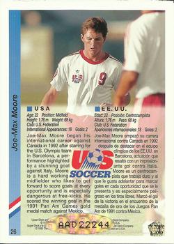 1993 Upper Deck World Cup Preview (English/Spanish) - USA Autographed Factory #26 Joe-Max Moore Back