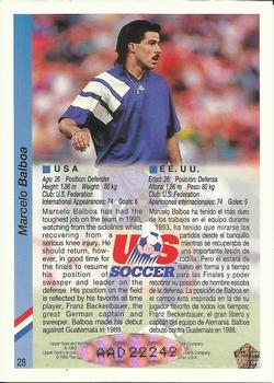 1993 Upper Deck World Cup Preview (English/Spanish) - USA Autographed Factory #28 Marcelo Balboa Back