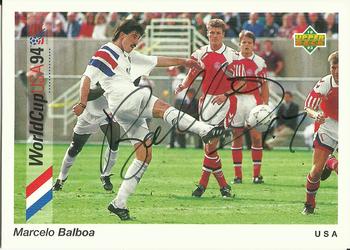 1993 Upper Deck World Cup Preview (English/Spanish) - USA Autographed Factory #28 Marcelo Balboa Front