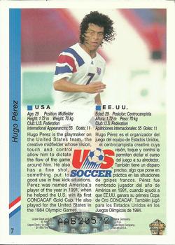 1993 Upper Deck World Cup Preview (English/Spanish) - USA Autographed Factory #7 Hugo Perez Back