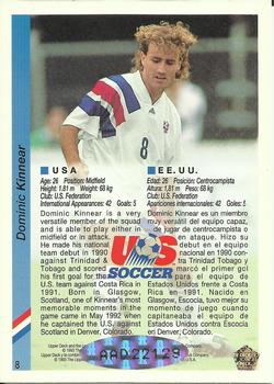 1993 Upper Deck World Cup Preview (English/Spanish) - USA Autographed Factory #8 Dominic Kinnear Back