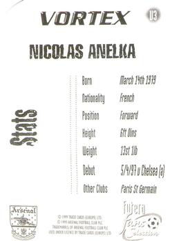 1999 Futera Arsenal Fans' Selection - Vortex Chrome Diecut #V3 Nicolas Anelka Back