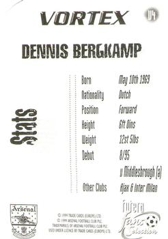 1999 Futera Arsenal Fans' Selection - Vortex Chrome Diecut #V4 Dennis Bergkamp Back