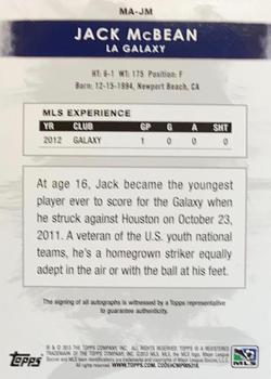 2013 Topps MLS - Maestros Autographs #MA-JM Jack McBean Back