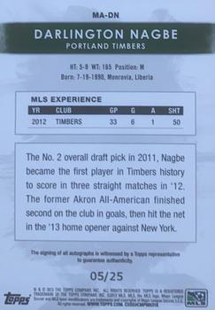 2013 Topps MLS - Maestros Autographs Gold #MA-DN Darlington Nagbe Back