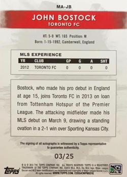 2013 Topps MLS - Maestros Autographs Gold #MA-JB John Bostock Back