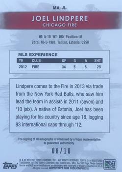 2013 Topps MLS - Maestros Autographs Red #MA-JL Joel Lindpere Back