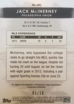 2013 Topps MLS - Maestros Autographs Red #MA-JMC Jack McInerney Back