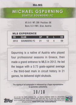 2013 Topps MLS - Maestros Autographs Red #MA-MG Michael Gspurning Back