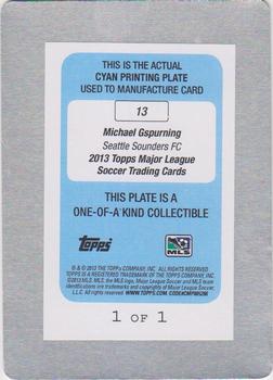 2013 Topps MLS - Printing Plates Cyan #13 Michael Gspurning Back