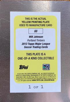 2013 Topps MLS - Printing Plates Yellow #88 Will Johnson Back