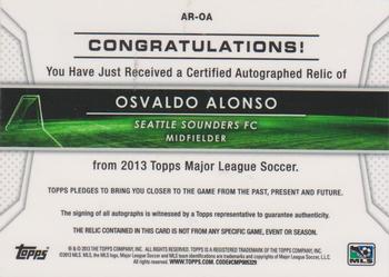 2013 Topps MLS - Relic Autographs #AR-OA Osvaldo Alonso Back