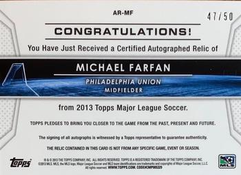 2013 Topps MLS - Relic Autographs Gold #AR-MF Michael Farfan Back
