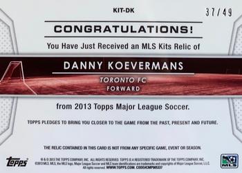 2013 Topps MLS - Relics Blue #KIT-DK Danny Koevermans Back