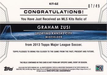 2013 Topps MLS - Relics Blue #KIT-GZ Graham Zusi Back