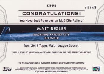 2013 Topps MLS - Relics Blue #KIT-MB Matt Besler Back